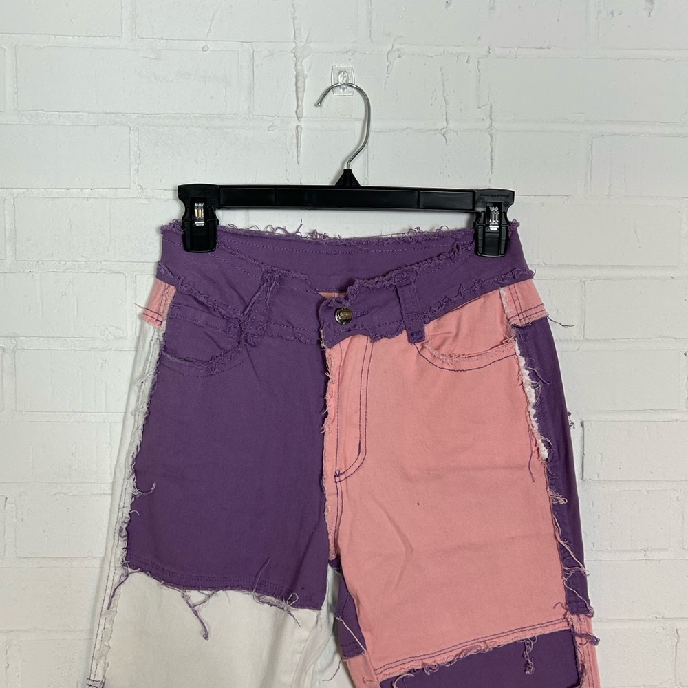Fun Pastel Distressed Patchwork Jeans - Picture 2 of 5